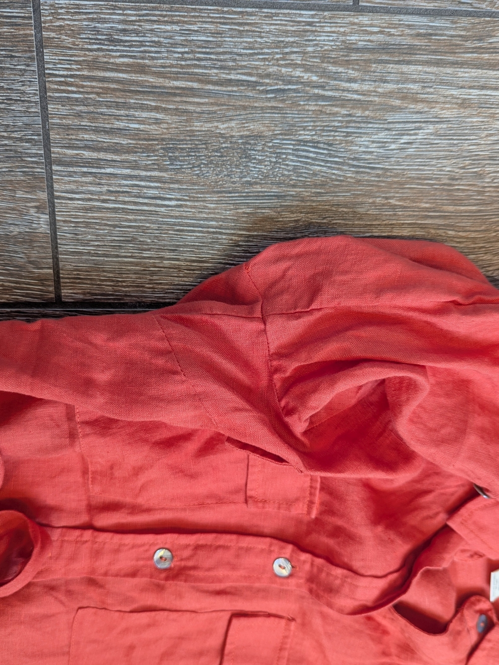 Magaschoni 100% Linen Shirt Dress Long Sleeve Small Spice Orange Belted Waist - Picture 7 of 10
